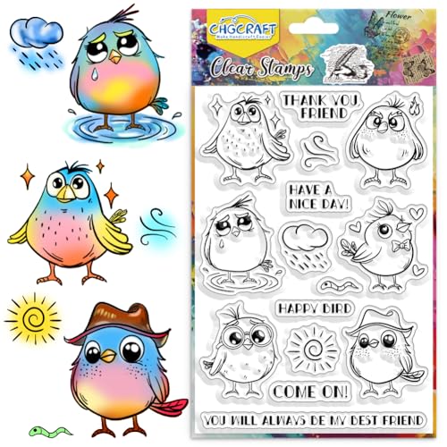 CHGCRAFT Vögel mit transparenten Briefmarken aus Silikon Cartoons Kleine Vögel mit transparenten Briefmarken aus Silikon für Kartendekoration DIY Zwischenablage Album DIY Kunsthandwerk von CHGCRAFT
