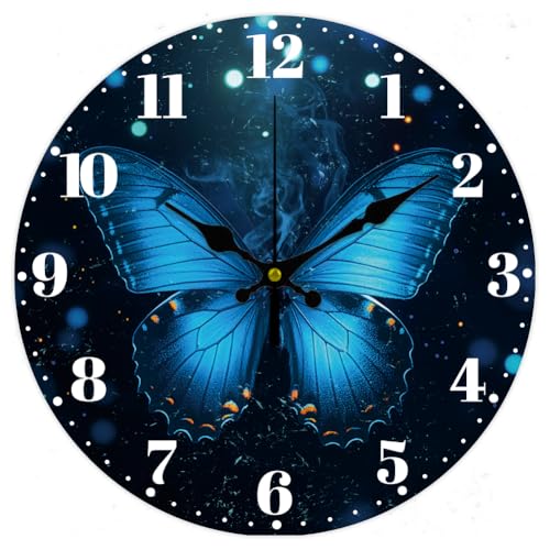 CHGCRAFT Wanduhr Mit Blauem Schmetterling 12 Zoll Batteriebetrieben Nicht Tickend Geräuschlos Dekorative Uhr von CHGCRAFT