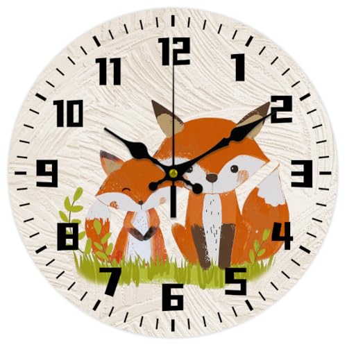 CHGCRAFT Wanduhr Mit Fuchs Muster Wanduhr Ohne Ticken Runde Dekorative Wanduhr Aus Holz Bedruckte MDF Wanduhr Für Zuhause Wohnzimmer Schlafzimmer Heimbüro Dekoration von CHGCRAFT