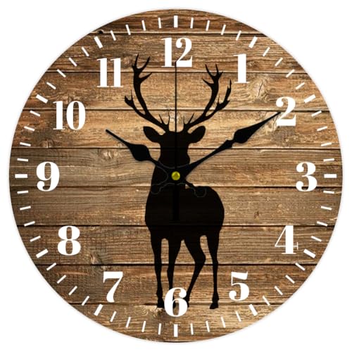 CHGCRAFT Wanduhr Mit Hirsch Silhouette Wanduhr Ohne Ticken Runde Dekorative Wanduhr Aus Holz Bedruckte MDF Wanduhr Für Zuhause Wohnzimmer Schlafzimmer Heimbüro Dekoration CHGCRAFT Wanduhr Mit Hirsch Silhouette Wanduhr Ohne Ticken Runde Dekorative Wanduhr Aus Holz Bedruckte MDF Wanduhr Für Zuhause Wohnzimmer Schlafzimmer Heimbüro Dekoration von CHGCRAFT