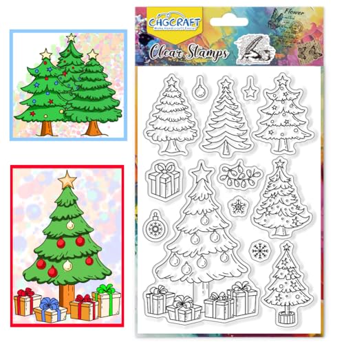 CHGCRAFT Weihnachts Element Klare Stempel Weihnachtsbaum Lichter Transparente Stempel Silikon Klarsicht Siegel für Kartenherstellung DIY Scrapbooking Fotoalbum Dekoration, 4,3x6,3 Zoll von CHGCRAFT