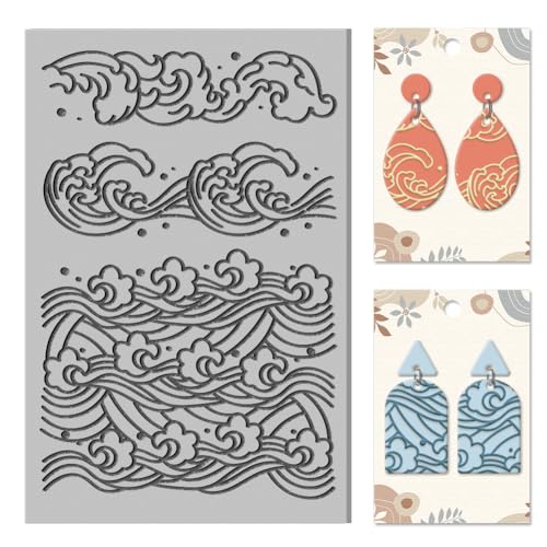 CHGCRAFT Welle Ton Textur Matte Ozean Ton Modellierung Muster Pad Meer Welle Textur Blätter für Polymer Clay Making Ohrringe Jewerly Tools, 4×2,6 Zoll von CHGCRAFT