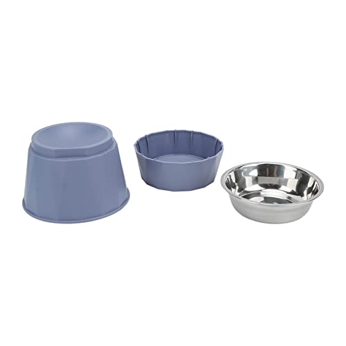 Katze - Doppelschüssel aus Edelstahl - Erhöhter Nackenschutz, schwere Duty - für Katzen und Hunde (Blau [hohe Doppelschale]) von CHHELIHL