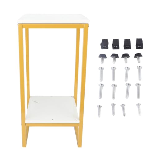 Robuster Eisenrahmen 2 Stufen 60 cm Multifunktional Blumenständer, einfache Baugruppe für Balkon/Garten/Eingangsweg (Weißes Tablett aus Gold Rahmen) von CHHELIHL