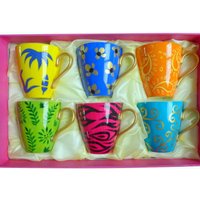 Boxed Set Mit Sechs Cappuccino-Tassen Oder Mini Expresso-Kaffeetassen in Handbemaltem Happy-Design Boxed Set Mit Sechs Cappuccino-Tassen Oder Mini Expresso-Kaffeetassen in Handbemaltem Happy-Design von CHHdesign