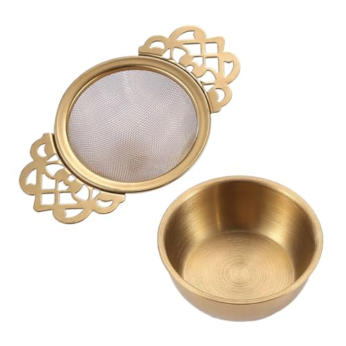 CHICAMPERA 1 Satz Teesieb mit Feinem Mesh Wiederverwendbarer Filter für Lose Teeblätter Dekoratives Design mit Tropfschale für Teekannen und Tassen Goldfarben von CHICAMPERA