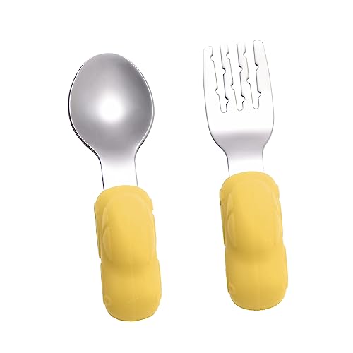 CHICAMPERA 1paar Titel Kinderbesteck Edelstahl Ergonomische Und Löffel Für Kleinkinder Trainingsbesteck Zitronengelb Für Babyernährung Und Lernen von CHICAMPERA