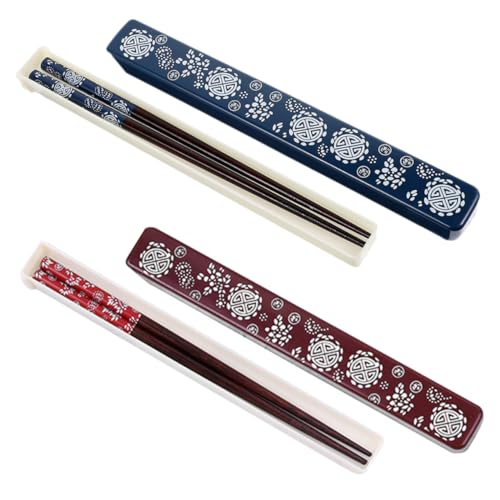 CHICAMPERA 2 Sätze Essstäbchen Set Aufbewahrungsbox Faltbare Rutschfeste Japanische Essstäbchen für Zuhause und Unterwegs Rot und Blau von CHICAMPERA
