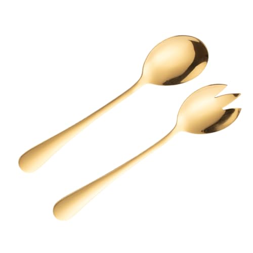 CHICAMPERA 2 Stück Salatlöffel und aus mit Goldenem Griff Multifunktionales Besteck für Obst Salat und Reis Spülmaschinenfest Langlebig und Komfortabel zu Halten von CHICAMPERA