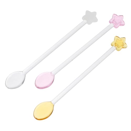 CHICAMPERA 3 Stück Rührstäbchen Mit Langem Griff, Kaffeerührlöffel Aus Glas, Sternlöffel, Transparente Teerührstäbchen Zum Umrühren Von Desserts, Eiscreme Und Salaten von CHICAMPERA