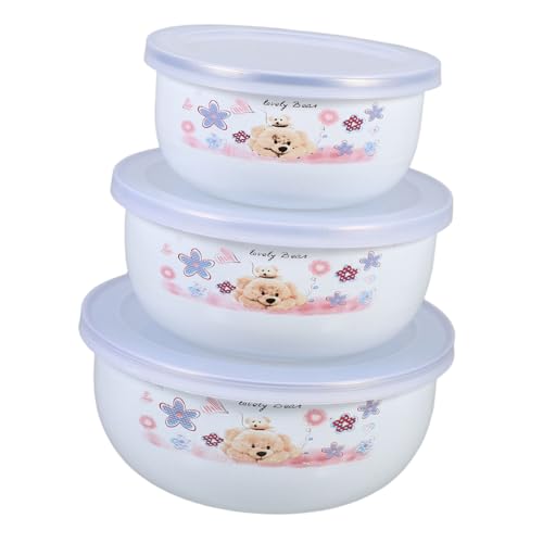 CHICAMPERA 3 Stück Teiliges Set Vintage Emaille Schalen mit Deckeln Retro Rühr und Aufbewahrungsschalen für Salat Reis und Suppe für Zuhause Restaurant und Picknick von CHICAMPERA