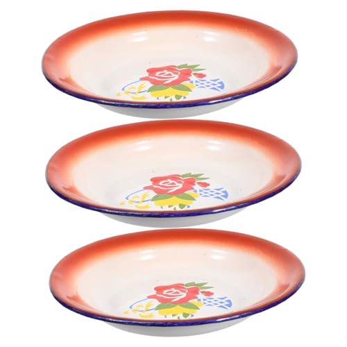 CHICAMPERA 3 Stück Vintage Emaille Snack Teller Retro Obstplatten mit Zufälligem Muster für Hausdekoration und Gastfreundschaft Robust und Pflegeleicht von CHICAMPERA