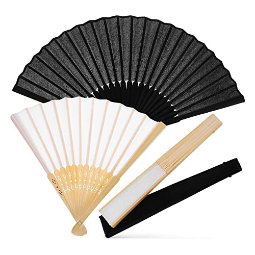 CHICAMPERA 4 Stück Faltbarer Handfächer aus Seide und Teiliges Set Weiß und Schwarz für Partys Hochzeiten und Besondere Anlässe Leicht und Tragbar Design von CHICAMPERA