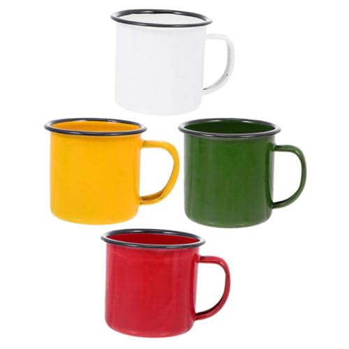CHICAMPERA 4 Stück Retro Emaille Tassen Teilig Wiederverwendbare Trinkbecher für Tee Kaffee und Wasser Praktische Becher für Zuhause Büro und Partys Komfortabler Griff Langlebig und Rostfrei von CHICAMPERA