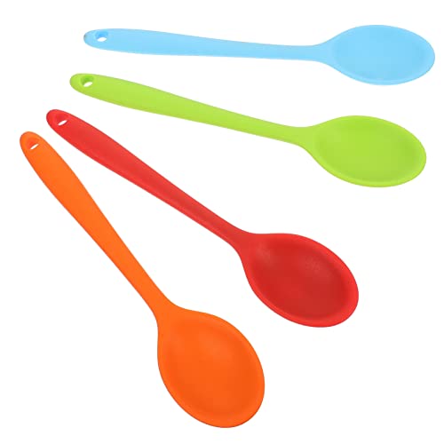 CHICAMPERA 4 Stück Teiliges Silikon Mini Löffel Rot Blau Grün Orange Multifunktionale Rührlöffel für Suppe Salat und Porridge Ergonomisches Design für Besten von CHICAMPERA