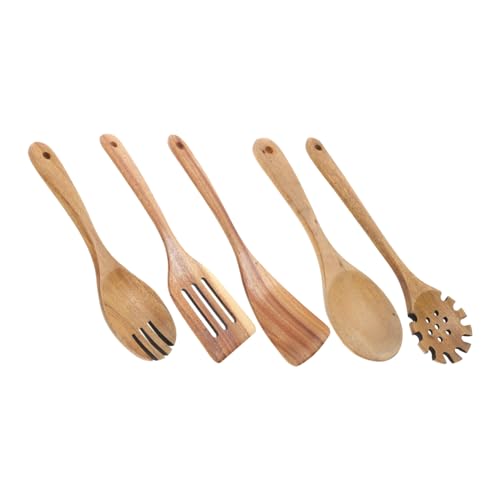CHICAMPERA 5 Stück Holz geschirr set küchenutensilien hölzerne Utensilien Backutensilien Servieren von Utensilien Küchenzubehör Esslöffel aus Holz Kochentwicklung Küchenwerkzeuge von CHICAMPERA
