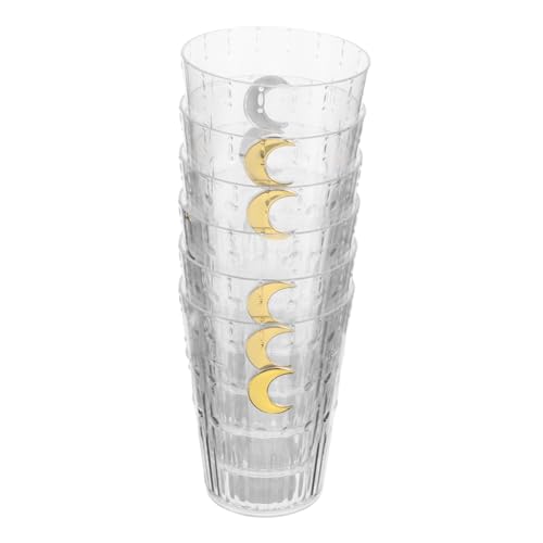 CHICAMPERA 6 Stück Stapelbare Transparente Kunststoffbecher Mit Mond - design, Unzerbrechliche Und Wiederverwendbare Trinkgläser, Ramadan - kunststoffbecher, Transparenter Saftbecher von CHICAMPERA