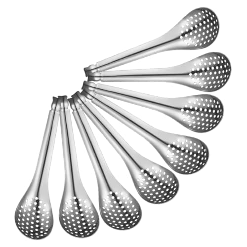 CHICAMPERA 8 Stück Kaviar Sieb Küchenlöffel Multifunktionslöffel Löffel servieren Reislöffel Pasta Löffel Schaumlöffel kochen Chinien löffelte Löffel Rostfreier Stahl Silver von CHICAMPERA