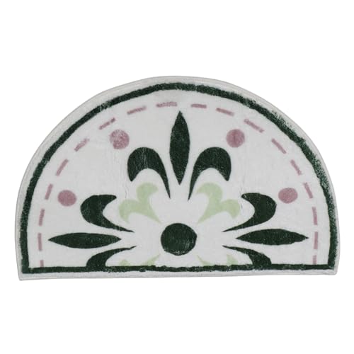 CHICAMPERA Halbrunde Badematte Grün Mit Blumenmotiv Rutschfester Wasserabsorbierender Badvorleger Für Badezimmer Küche Und Toilettenbereich Schnell Trocknende Fußmatte von CHICAMPERA