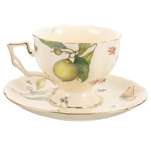CHICAMPERA 1Satz Vintage Kaffeetassen aus Keramik mit Untertasse Lemon für Französische und Englische Teepartys Große Öffnung für Komfortables Trinken Langlebig und Robust von CHICAMPERA