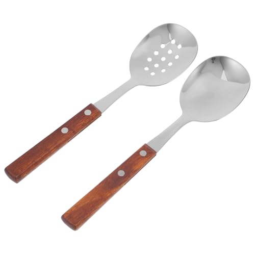 CHICAMPERA Edelstahl Servierlöffel mit Holzgriff Buffet Kochbesteck mit Schlitzlöffel und Schöpflöffel Langlebige Küchenutensilien für Servieren und Abtropfen Kleines Haushalt Zubehör von CHICAMPERA