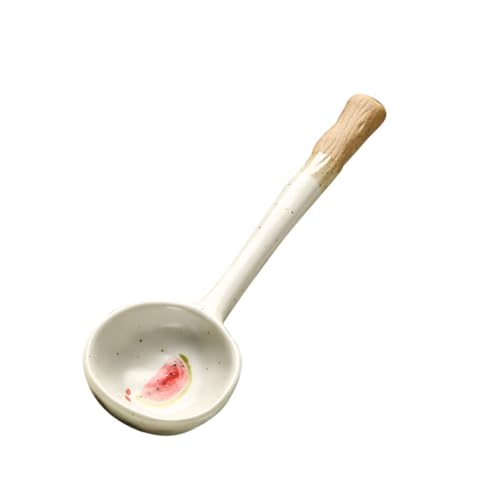 CHICAMPERA Japanischer Keramiklöffel mit Handbedrucktem Cartoonmuster Kleiner Dessert und Suppenlöffel Glattes Design Praktische Farblich Natürlich für Alltag von CHICAMPERA