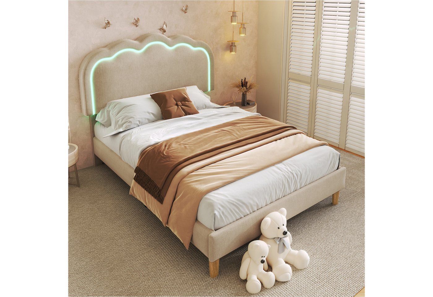 CHICASA Polsterbett LED Beleuchtung Verstellbares Kopfteil Bettrahmen aus Samt, drei Größen CHICASA Polsterbett LED Beleuchtung Verstellbares Kopfteil Bettrahmen aus Samt, drei Größen von CHICASA