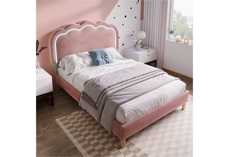 CHICASA Polsterbett LED Beleuchtung Verstellbares Kopfteil Bettrahmen aus Samt, drei Größen CHICASA Polsterbett LED Beleuchtung Verstellbares Kopfteil Bettrahmen aus Samt, drei Größen von CHICASA