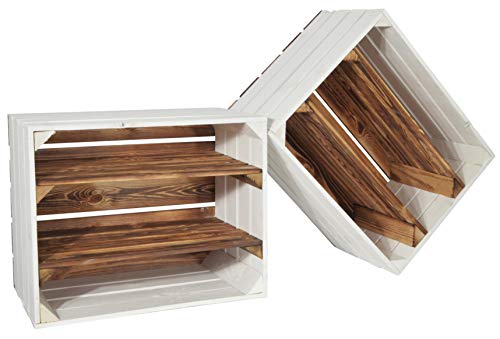 CHICCIE 2 Set Holzkiste Grete Geflammt Weiß 50x40x30cm - 2X Langes Regal Weinkiste von CHICCIE