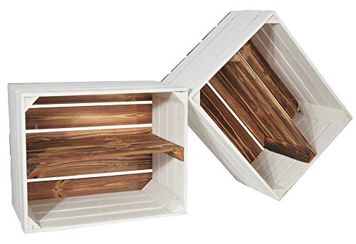 CHICCIE 2 Set Holzkiste Grete Geflammt Weiß 50x40x30cm - Langes Regal Weinkiste von CHICCIE