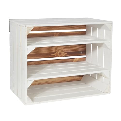 CHICCIE 2 Set Holzkiste Grete Weiß Geflammt 50x40x30cm - 2X Langes Regal Weinkiste von CHICCIE