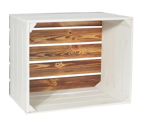 CHICCIE 2 Set Holzkiste Grete Weiß Geflammt 50x40x30cm - Obstkiste Weinkiste von CHICCIE