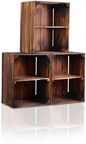 CHICCIE 2 Set Holzkiste im Vintage Look geflammt dunkel Kurze Ablage - Obstkiste von CHICCIE