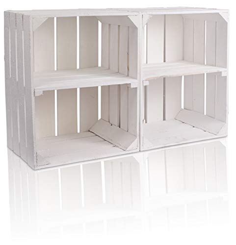 CHICCIE 2 Set Vintage Holzkiste Weiß 50x40x30cm Kurzes Regal - Weinkisten Obstkisten Holzkisten Kisten Regale von CHICCIE