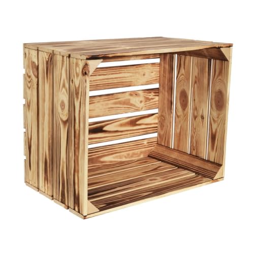 CHICCIE 3 Set Geflammte Holzkiste Kuno - 50 x 40 x 30cm Obstkiste Weinkisten Holz Kisten Apfelkisten Obstkiste Gebrannt von CHICCIE