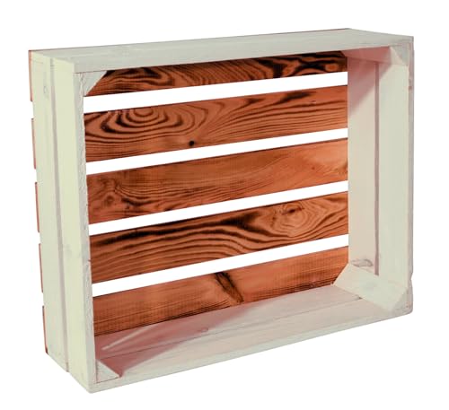 CHICCIE 3 Set Holzkiste Grete 50x40x15cm - Geflammt Weiß Dekokiste Weinkiste von CHICCIE