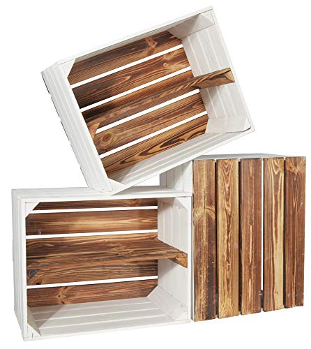 CHICCIE 3 Set Holzkiste Grete Geflammt Weiß 50x40x30cm - Langes Regal Weinkiste von CHICCIE