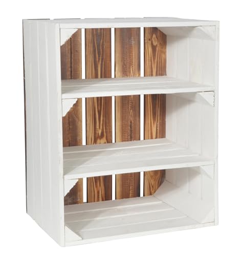 CHICCIE 3 Set Holzkiste Grete Weiß Geflammt 50x40x30cm - 2X Kurzes Regal Weinkiste von CHICCIE