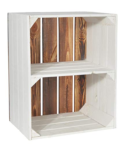 CHICCIE 3 Set Holzkiste Grete Weiß Geflammt 50x40x30cm - Kurzes Regal Weinkisten von CHICCIE