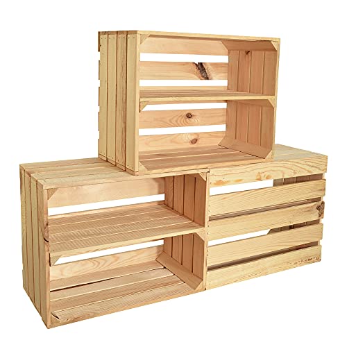 CHICCIE 3 Set Holzkiste Noa Natur 50x40x30 - 1x langes Regal Obstkiste Weinkisten von CHICCIE