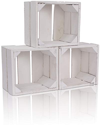 CHICCIE 3 Set Holzkiste im Weißen Vintage Look - 22x20x15cm Weiß - Obstkiste Weinkiste von CHICCIE