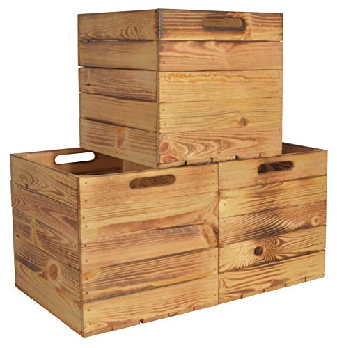 CHICCIE 3 Set Kallax Holzkiste Karl - Geflammt Aufbewahrungsbox 33x38x33cm Aufbewahrungskorb Holzbox Holz Regal von CHICCIE