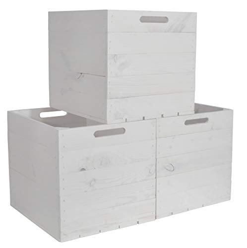 CHICCIE 3 Set Kallax Holzkiste Karl - Weiß Aufbewahrungsbox 33x38x33cm Aufbewahrungskorb Holzbox Holz Regal von CHICCIE