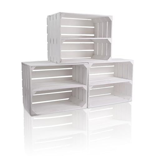 CHICCIE 3 Set Vintage Holzkiste Weiß 50x40x30cm Langes Regal - Schuhregal Weinkisten ObstkistenHolzkisten Kisten Regale von CHICCIE