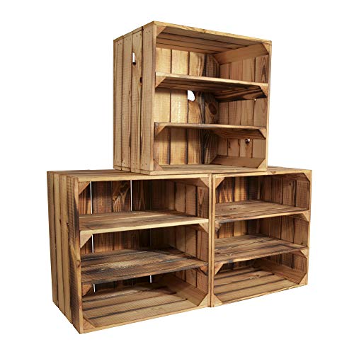 CHICCIE 3 Set Weinregal Wino aus Holz - Geflammt 2X Regal Holzkiste von CHICCIE