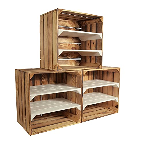 CHICCIE 3 Set Weinregal Wino aus Holz - Geflammt Weiß 2X Regal Holzkiste von CHICCIE