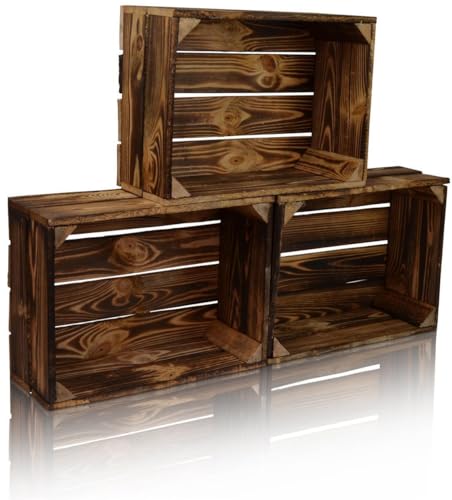 CHICCIE 4 Set Holzkiste im Vintage Look geflammt dunkel 38x28x15cm - Obstkiste CHICCIE 4 Set Holzkiste im Vintage Look geflammt dunkel 38x28x15cm - Obstkiste von CHICCIE