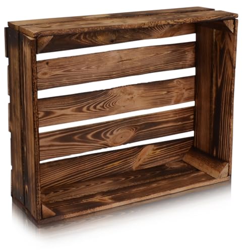 CHICCIE 4 Set Holzkiste im Vintage Look geflammt dunkel 50x40x15cm - Obstkiste von CHICCIE