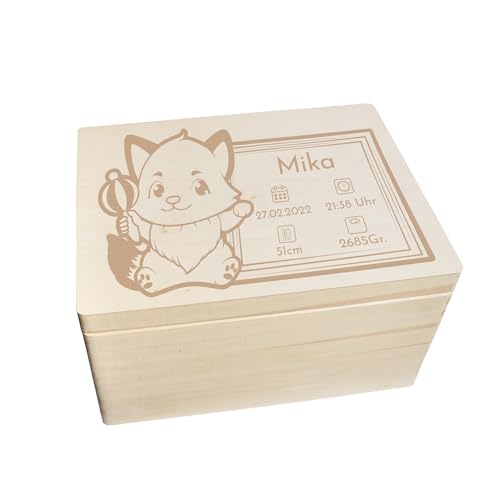 CHICCIE Erinnerungsbox personalisiert für Baby & Kind mit Gravur Fuchs - Geburt Holzkiste für schöne Erinnerungen - Holz-Box Erinnerungskiste 40x30x23cm von CHICCIE