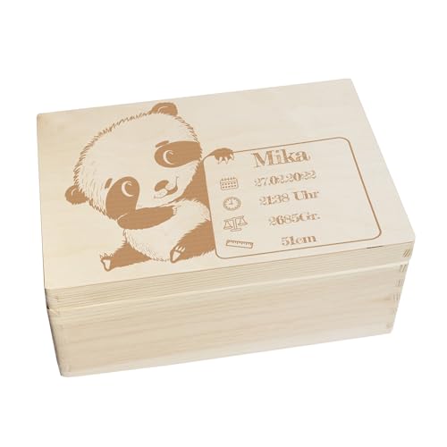 CHICCIE Erinnerungsbox personalisiert für Baby & Kind mit Gravur Panda - Geburt Holzkiste für schöne Erinnerungen - Holz-Box Erinnerungskiste 30x20x14cm von CHICCIE